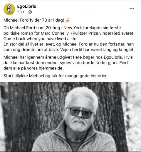 forlaget EgoLibris, Michael Ford 70 år