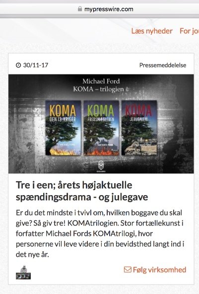 Nyhed på PressWires forside: KOMA trilogien, 3-i-een